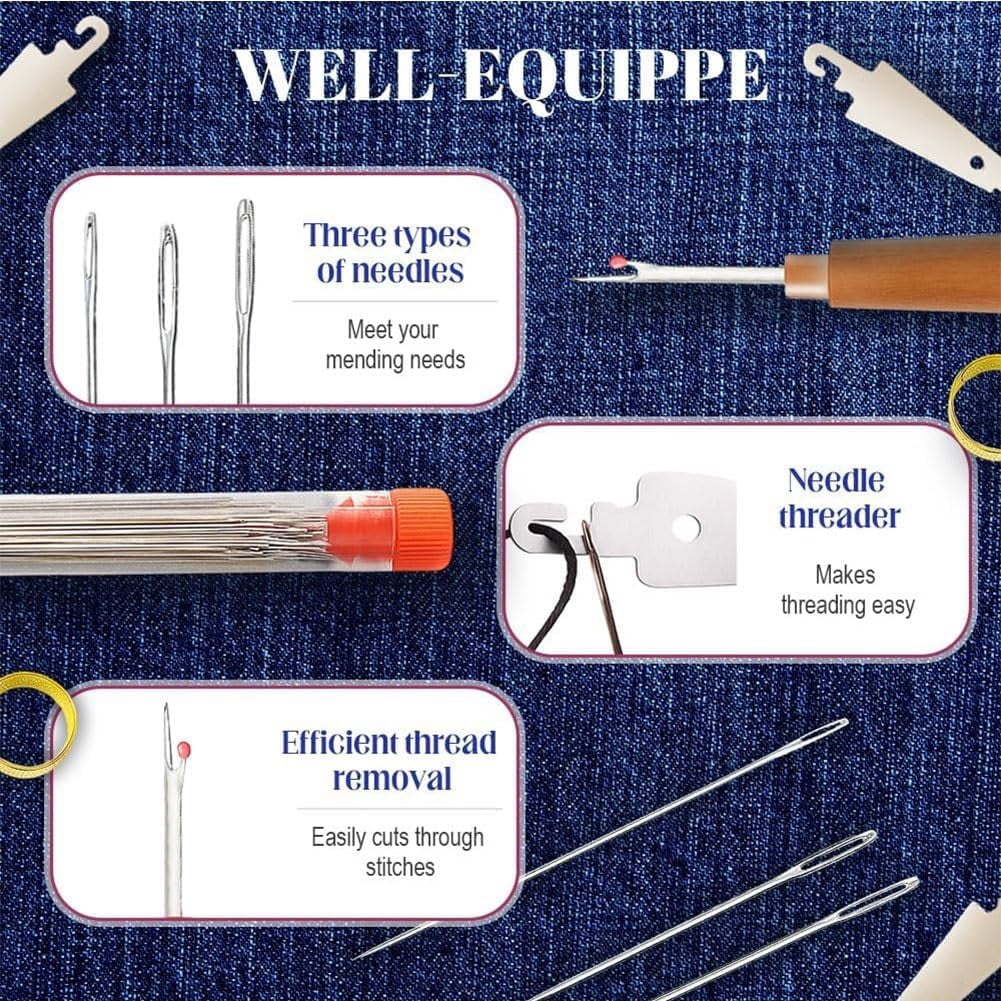 Big Eye Steel Sewing Needles Kit, Big Eye Steel Needle Kit, Stainless Steel Hand Sewing Steel Needle Kit,  DIY Hand Made Craft Set with Portable Leather Case(B)
