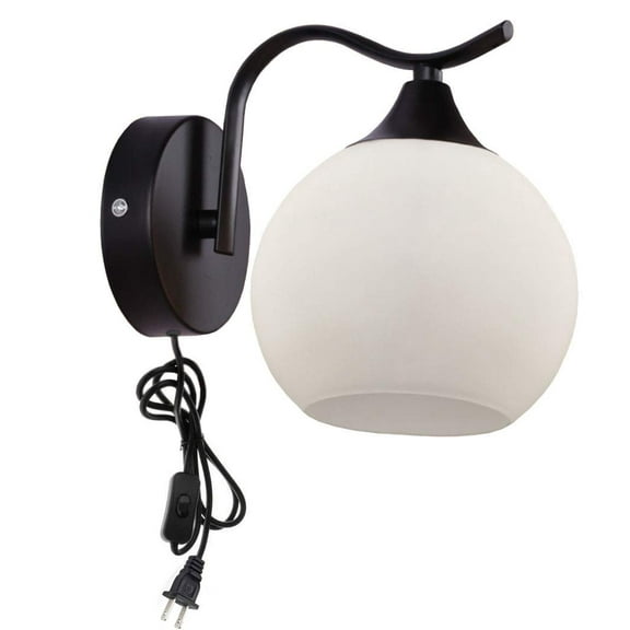 Kiven Dimmable Wall Sconce E26 UL Certification Plug-in Dimmer Switch Cord Lighting Vintage Traditional Style Wall Sconce Vintage Glass Globe Shade Home Indoor Lighting - Bulb not Included