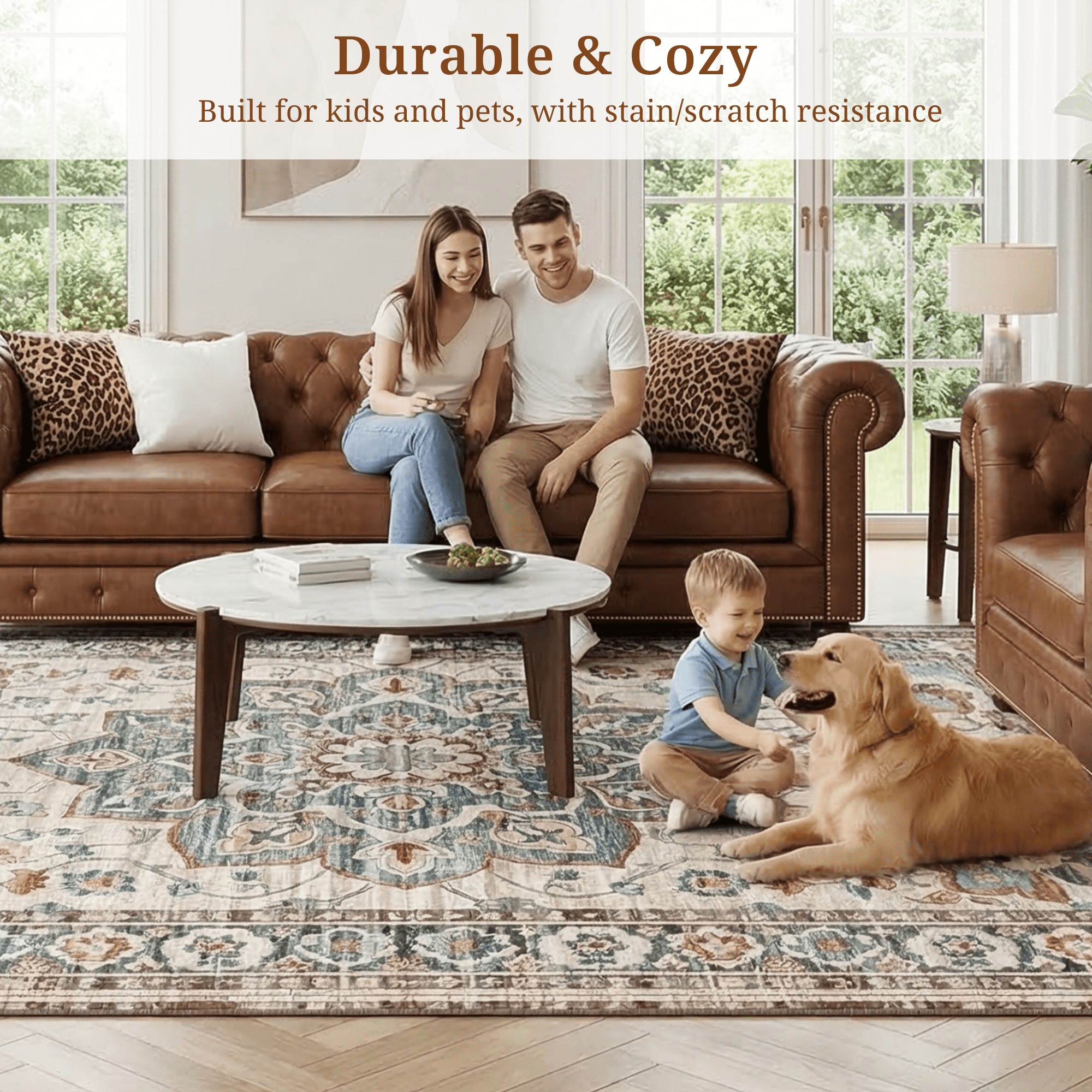 LIFERECORD 8x10ft Boho Area Rug Washable Non-Slip, Modern Geometric Neutral Vintage Low-Pile Carpet for Living Room, Bedroom, Dining Room, Kitchen