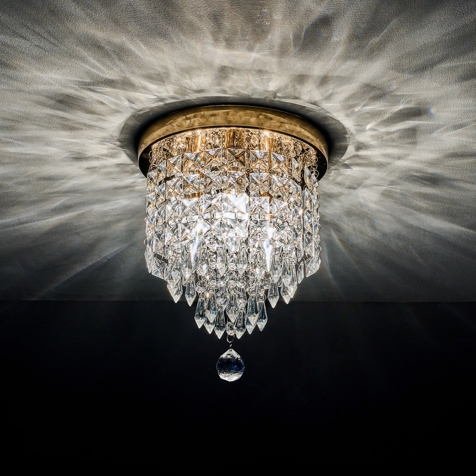 Bestco 3-Light Modern Crystal Chandelier Flush Mount Ceiling Light for Living Room Gold