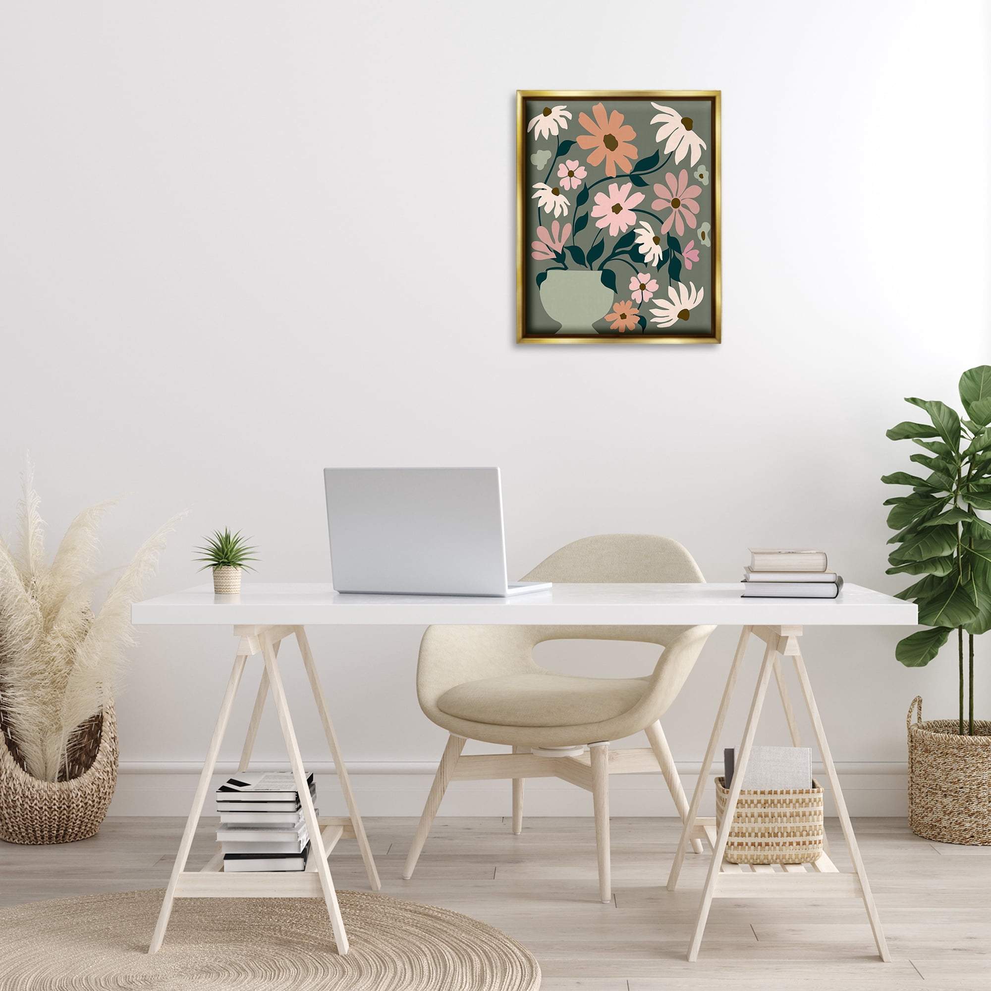 Stupell Industries Gerbera Daisy Bouquet Botanical & Floral Painting Gold Floater Framed Art Print Wall Art, 17 x 21