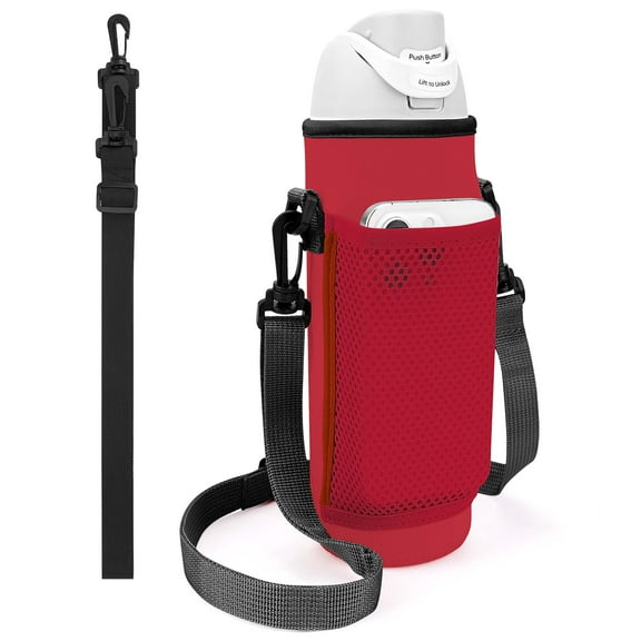 Linkidea Water Bottle Carrier with 2 Strap Compatible with Owala FreeSip 24oz, Waterbottle Sling Bag Holder, Shoulder Strap with Mesh Phone Pocket, Red