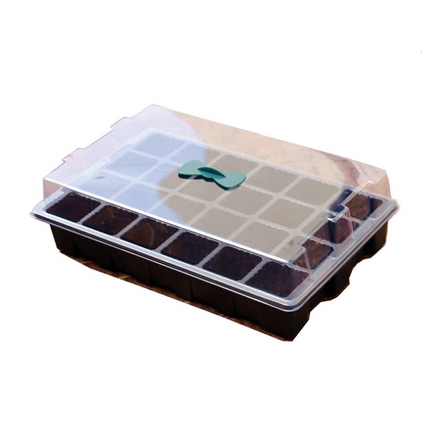 CHAO Juego de 5 mini bandejas de semillas, bandeja de cultivo, bandeja de plántulas de invernadero, bandeja de plántulas de 24 agujeros con tapa para siembra y germinación