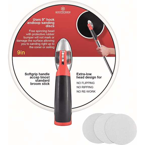 SCOTTCHEN Drywall Sander 9-Inch Radial Round Pole Sander with 3 Sanding Sheets