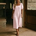 thumbnail image 5 of Guieoi Womens Dresses Plus Size Square-Neck Short-Sleeve Solid-Color Dress with Pockets Pink XXL, 5 of 9