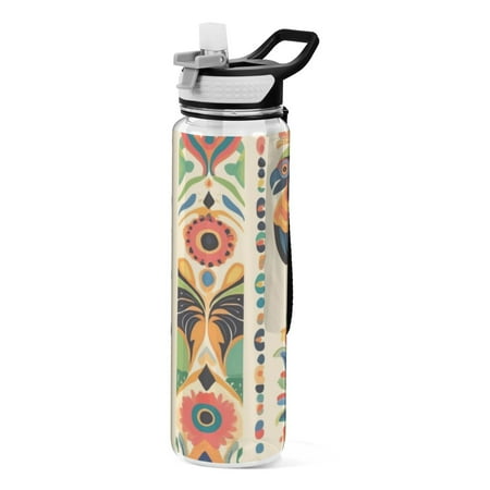 

Sports Water Bottle 1000ML Tritan Food Grade Clear Water Bottle Fitness Outdoor Sports Bike Orange Bird Pattern