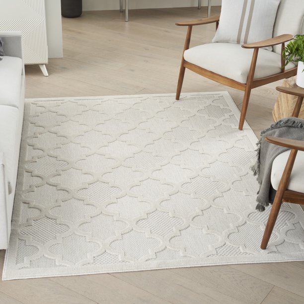 Nourison Easy Care Indoor/Outdoor Ivory/White 6' x 9' Area Rug, (6x9