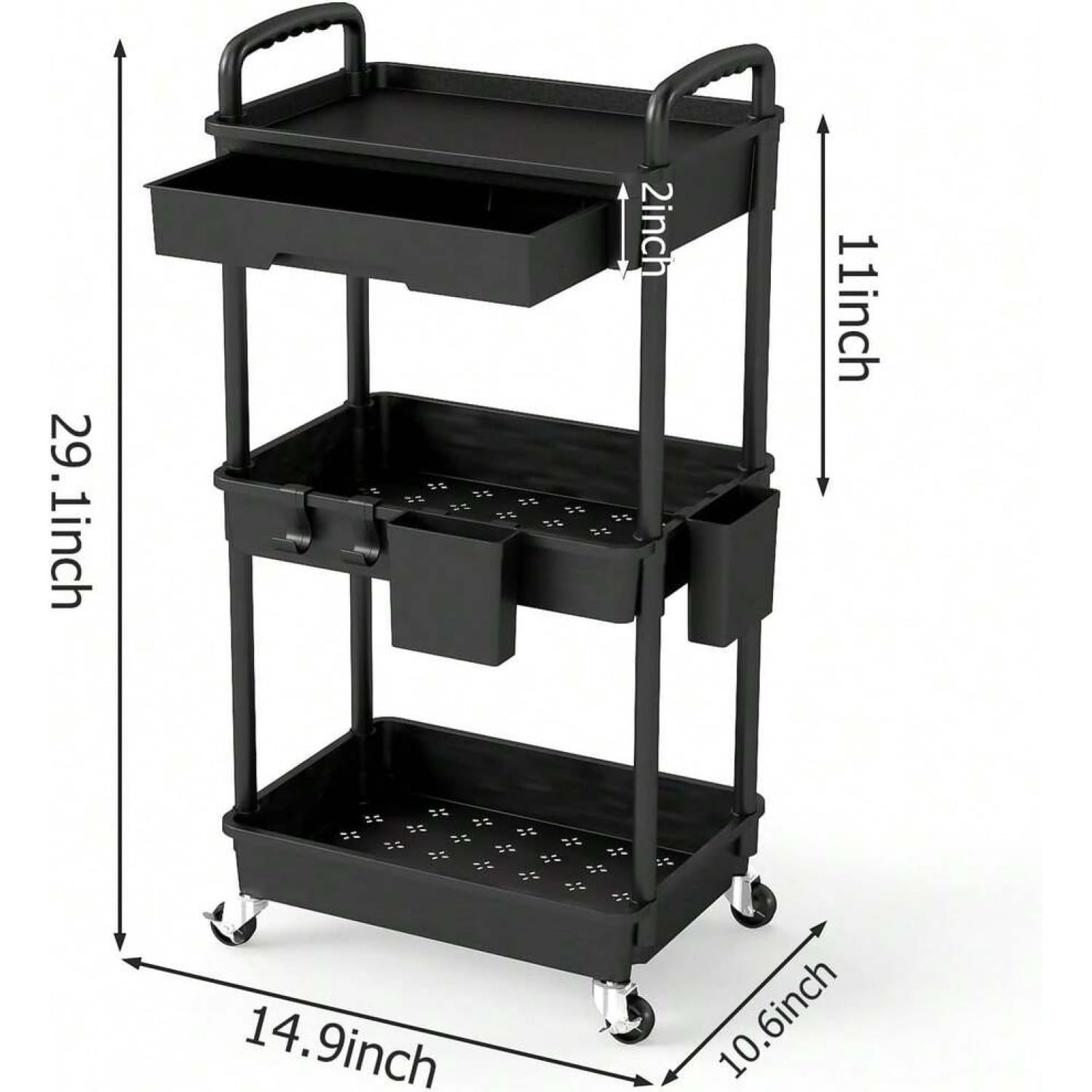 NTGFU 3 Tier Rolling Storage Cart with Drawers,Room Decor,Bathroom Decor,Rolling Utility Cart Rolling Storage Organizer Tool for Kitchen,Bathroom,Living Room,Office Outdoor Decor - Black