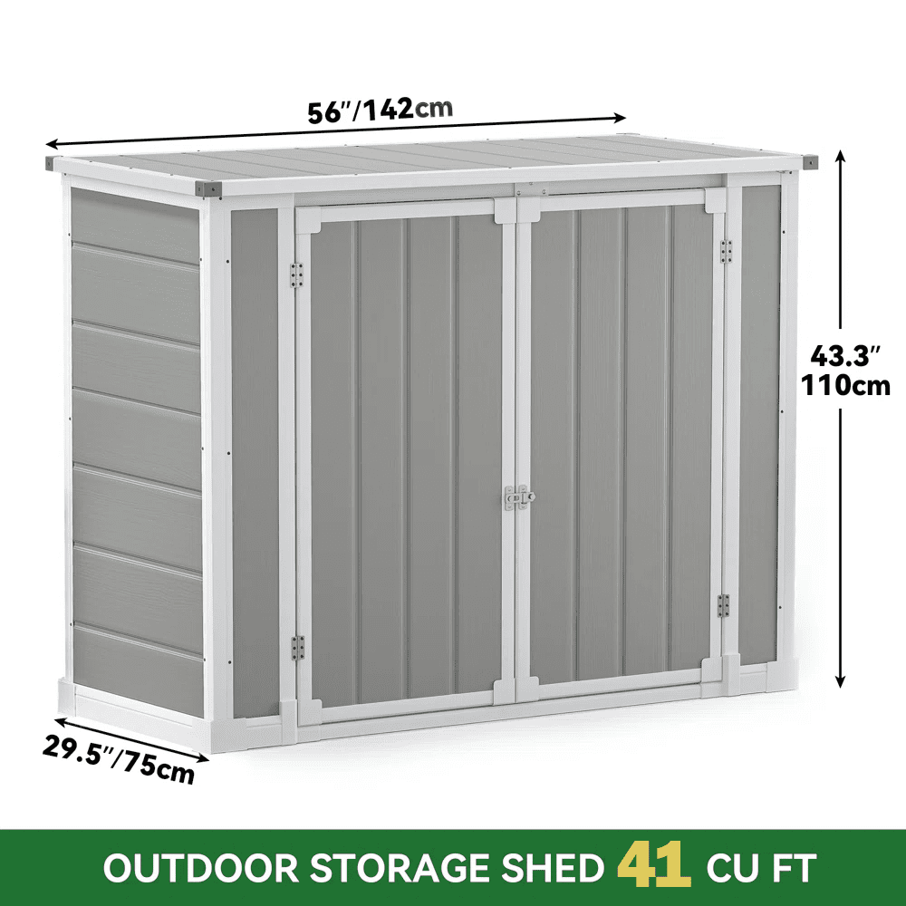 Seizeen Shed and Outdoor Storage, 41 Cu.Ft Small Outdoor Resin Shed with 3 Doors & Floor, 306GAL Deck Box Waterproof Plastic Tool Storage Shed for Cushion Lawn Mower Garbage Cans