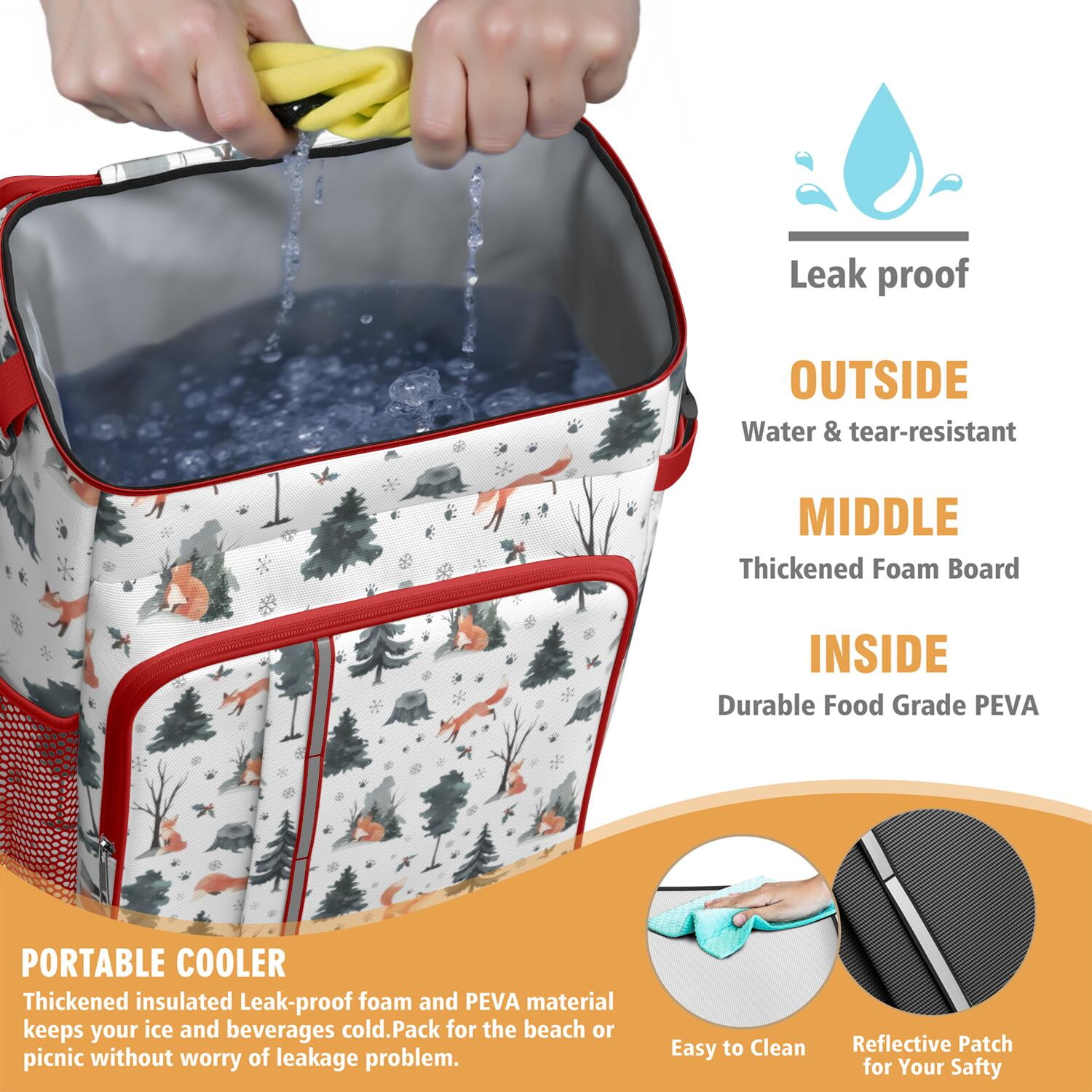 Travel Cooler Bag - Multicolor Christmas Forest Pattern Camping Beer Cooler Backpack with Bottle Opener- Waterproof Insulated Picnic Backpacks - Cooler Bag for Beach