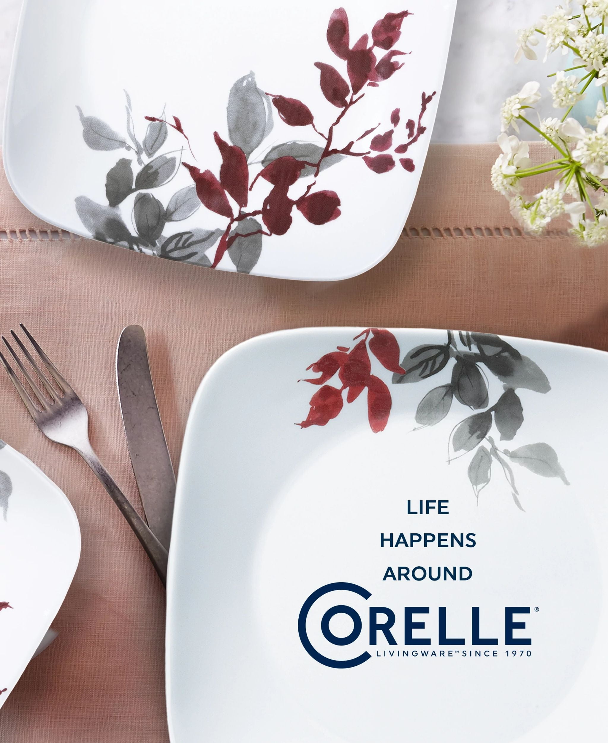 Corelle Kyoto Leaves 16-Piece Square Glass Dinnerware Set (Service for 4)