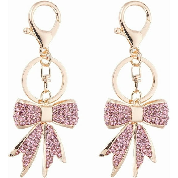 1 Box 2Pcs Rhinestone Bow Key Chain Pink Bow Keychains Bulk Gold Alloy Tassel Sparkly Bowknot Keyring Hang Charms Pendants Key Chains for Car Key Keychains Bag Purse Party Favor Gifts Women