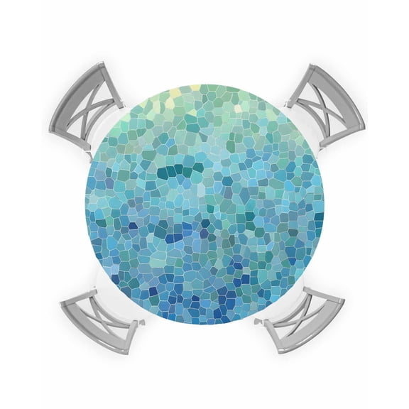 nqOlkjepod Turquoise Blue Teal Round Tablecloth, Fitted Table Cover with Elastic for 45"-54" Round Tables, Chic Stained Glass Texture Aesthetic Table Cloth Dinning Party Waterproof Tablecloths