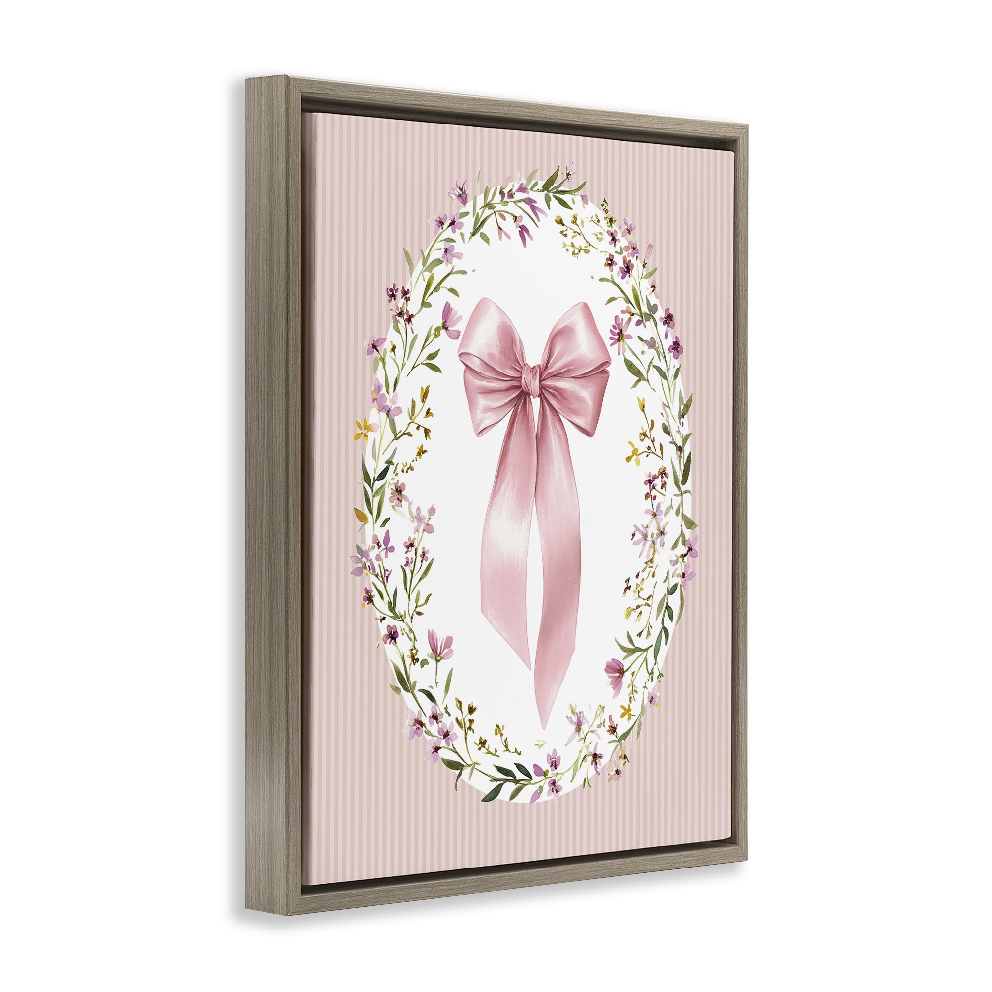 Stupell Industries Ribbon with Oval Florals Brown Framed Floater Canvas Wall Art, design by Christine Simpson Art