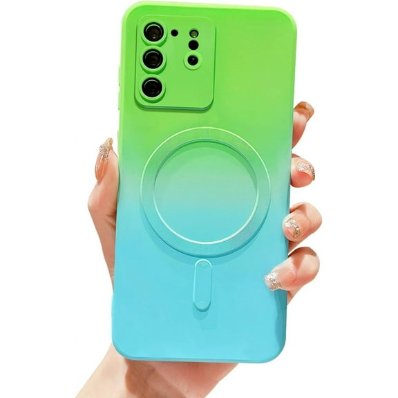 Magnetic for Samsung Galaxy S20 Ultra Case, Compatible with MagSafe, Camera Lens Film Protection Shockproof Gradient Silicone Cover for Galaxy S20 Ultra 6.9" (Green Blue)