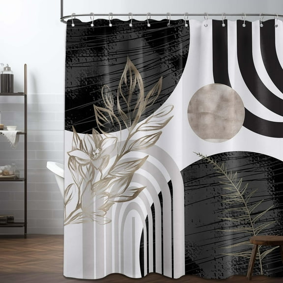 Mid Century Modern Shower Curtain Black and White Shower Curtains for Mens Bathroom Decor Cool Grey