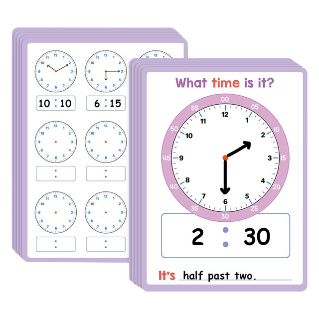 10 hojas de borrado para contar la hora, reloj de aprendizaje, material escolar, material didáctico, juguete educativo, reutilizable, regalo p