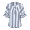 thumbnail image 5 of CYMMPU Cotton Linen Tops for Women Vertical Striped Summer Linen Shirts Casual Button Down 2026 Short Sleeve Gauze Top Blouse Shirts Light Blue M, 5 of 8