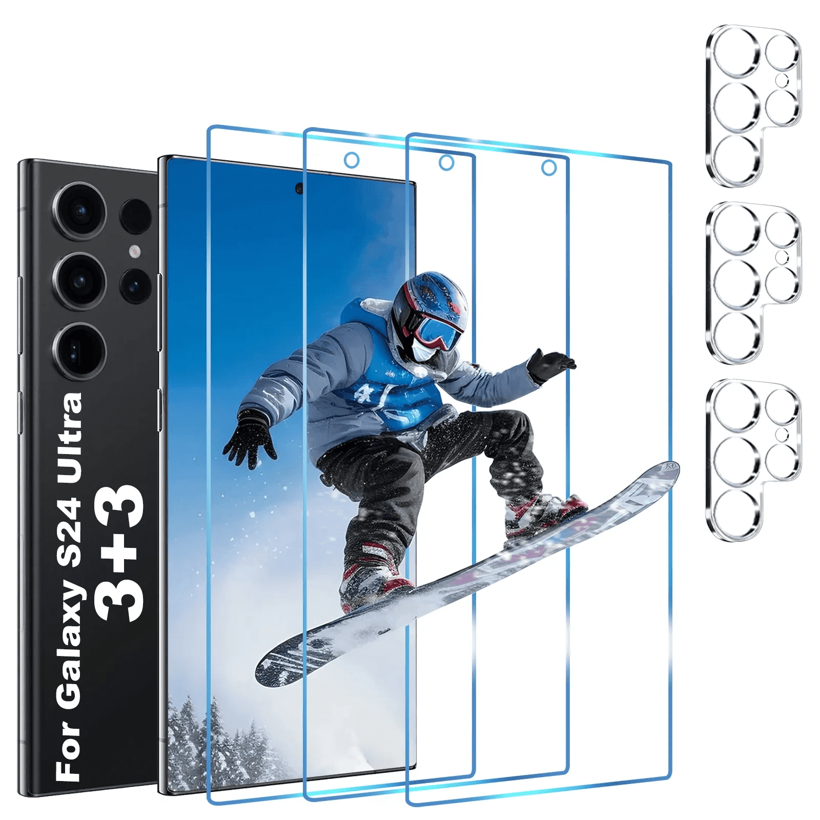 [3+3 Pack] KICOCOC for Samsung Galaxy S24 Ultra Screen Protector with Camera Lens Protector,Case Friendly [9H Hardness] Tempered Glass Film for Samsung Galaxy S24 Ultra