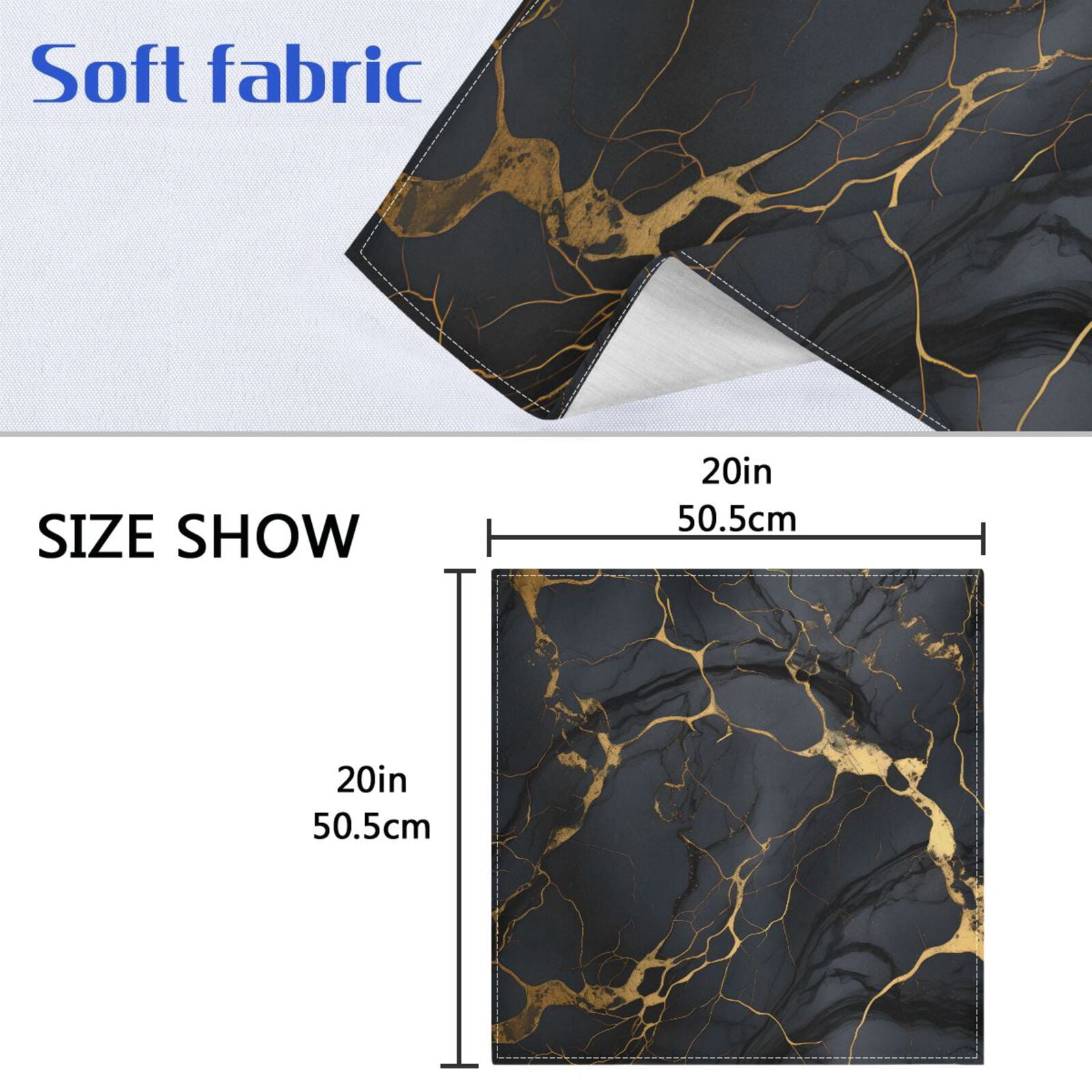 JSTEL Black & Gold Marble Cloth Napkins Set of 6, 20x20 Inch Washable and Reusable Napkin for Decoupage Dinner Party Everyday Use