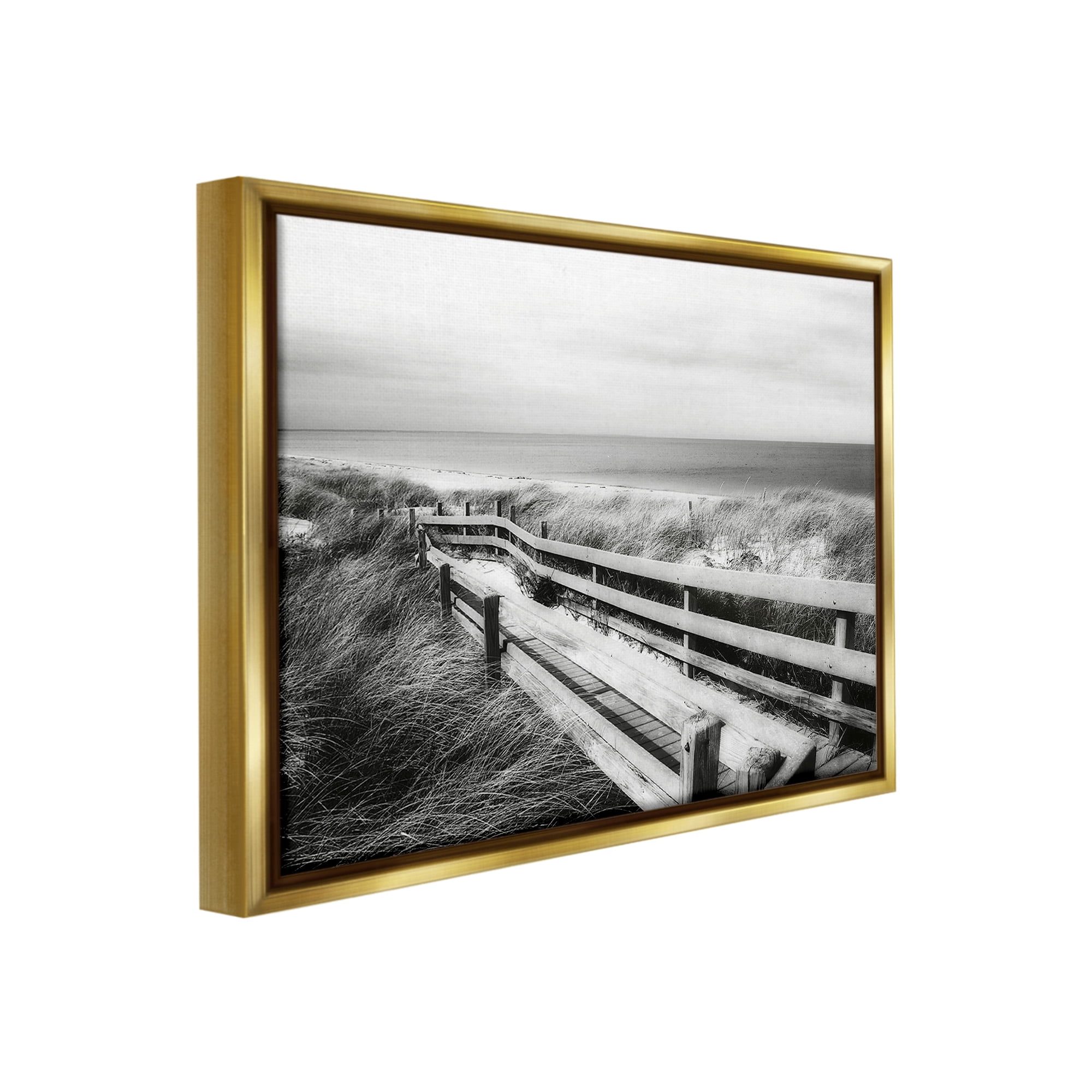 Stupell Industries Coastal Boardwalk Landscape Landscape Photography Gold Floater Framed Canvas Art Print Wall Art, 31 x 25