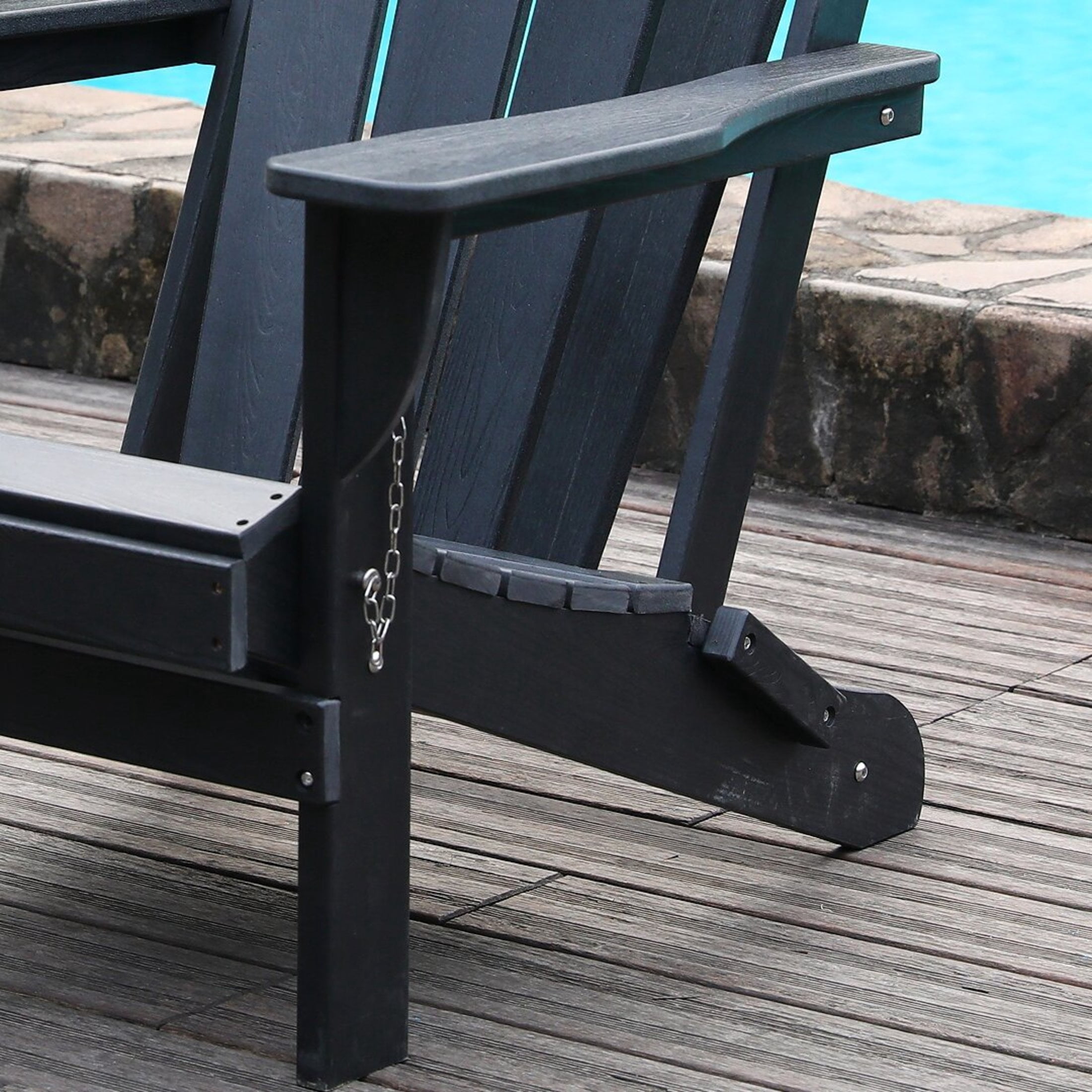 Noble House Folding Outdoor Adirondack Chair with Dual Cup Holders, All-Weather Patio Chair for Backyard, Black
