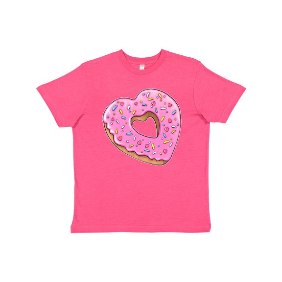 Inktastic Heart Shaped Donut with Pink Icing and Sprinkles Youth T-Shirt