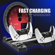 PS5 Charger Station, PS5 Cooling Fan Stand, PS5 Charger Stand with Controller Charger, PS5 Vertical Stand with Cooling Fan and LED Indicator, 3 Levels Adjustable Fans Speed, 12 Game Rack Organizer