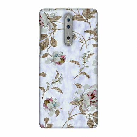- Nokia 8 Case - Textured roses- Lavender and pearl white, Hard Plastic Back Cover, Slim Profile Cute Printed Designer Snap on Case with Screen Cleaning Kit