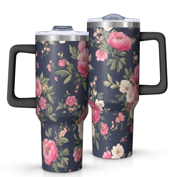 OBREWU Pioneer Flower Tumbler with Handle and Lid,Pioneer Flower 40oz Double Wall Vacuum Insulated Tumbler,Cups Gift for Women and Men
