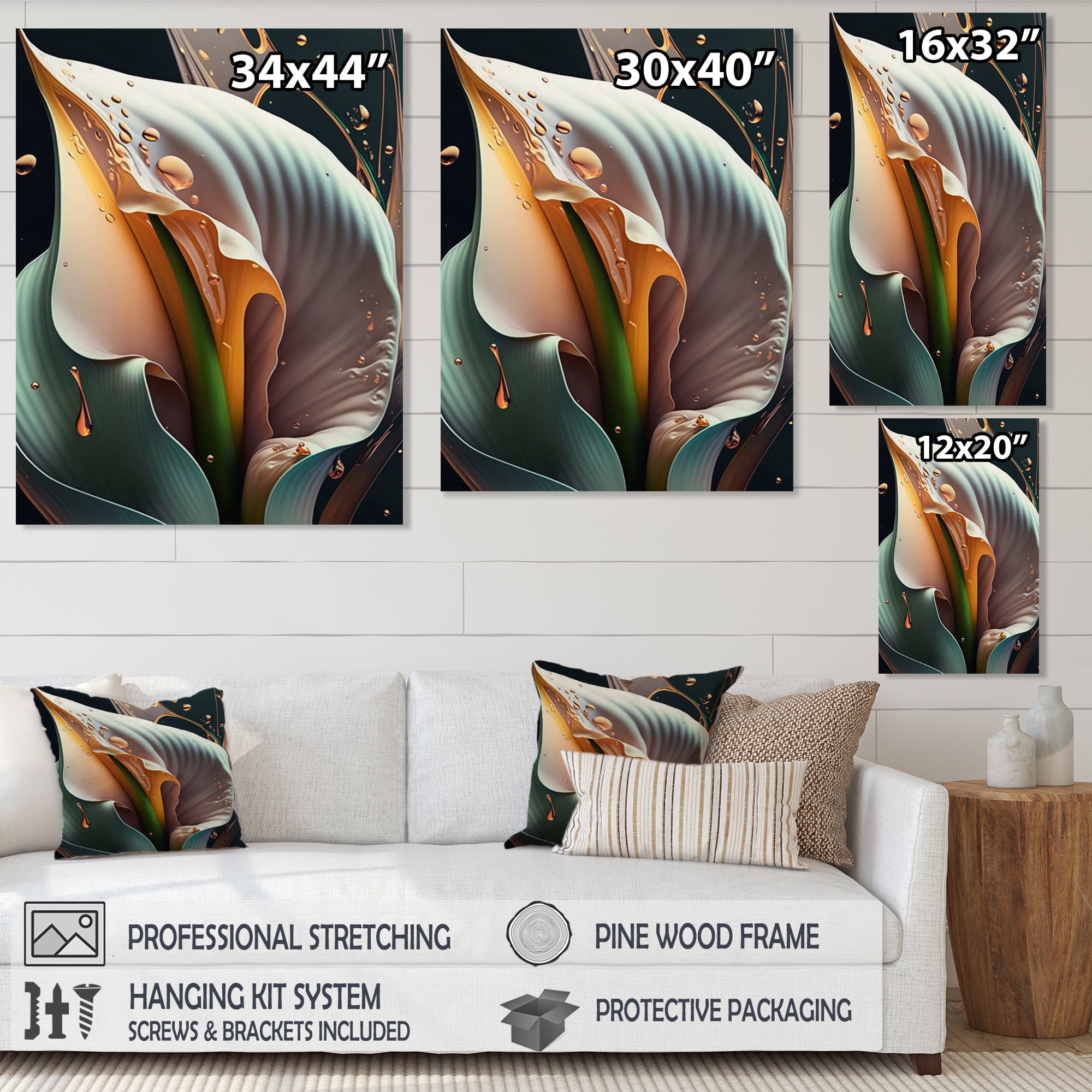 Designart Gren And White Calla Lily Flower I Canvas Wall Art