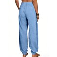 thumbnail image 5 of Juslio Women Pants Elastic Waist with Pockets Linen High,Waist Casual Pleated Joggers Pants S, 5 of 5