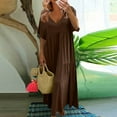 thumbnail image 2 of Graduation Dress, Casual Linen V Neck Short Sleeves Loose Long Maxi Swing Dress Plus Size Beach Wedding Guest Vacation Midi Sundress 1940S For Women Midi Dresses Casual Dresses (XXL, Brown) ZMTing, 2 of 5