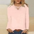 thumbnail image 5 of Womens Tops Criss Cross V Neck Long Sleeve Cotton T Shirts Relaxed Fit Plus Size Fall Winter Base Tees (M, Pink), 5 of 5