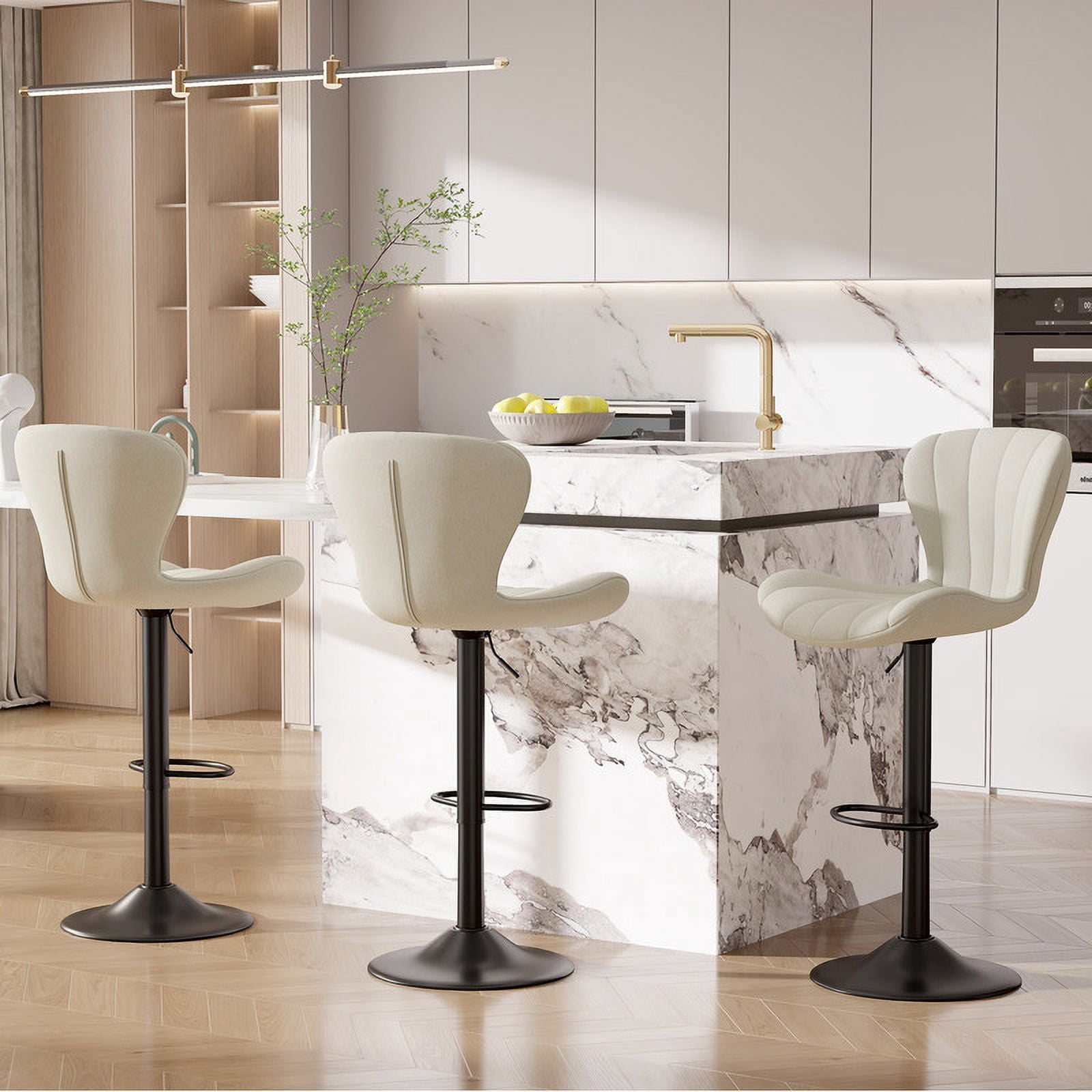 Hawsaiy Modern Swivel Bar Stools Set of 4, Faux Leather Upholstered Counter Height Bar Chairs, Waterproof Barstools for Kitchen Island & Home Bar,Beige