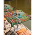 thumbnail image 2 of Hokiten Outdoor Tablecloths with Umbrella Hole & Zipper, Oil Painting 54x54 Inch Square Tablecloths, Modern Abstract Art Summer Tree Leaves Green Pink Waterproof Table Cloth, Patio/Pool Table Covers, 2 of 7