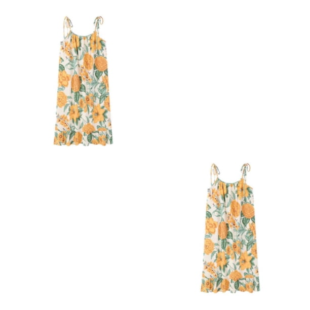 Minnieouse Camisón de algodón con estampado floral, vestido de noche con cuello redondo, minifalda holgada sin mangas para dormir para el hogar Type1 NO1