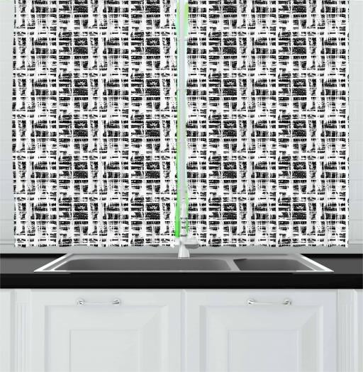 Black And White Curtains 2 Panels Set Abstract Watercolor Stained