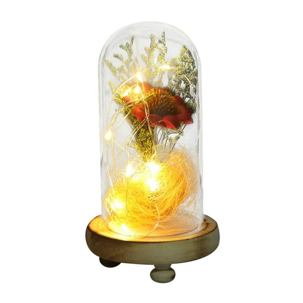 Xihbxyly Lámpara de Girasol, Diseño de Flor de Jabón, Vidrio de Borosilicato Alto, Base de Madera, Decoración Del Hogar, Idea de Regalo Única, Regalo Del Día de La Madre, Regalo de San Valentín, Func