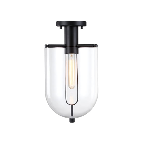 Skylar 10 in. Matte Black Transitional Semi-Flush Mount with Clear Glass Shade for Hallways