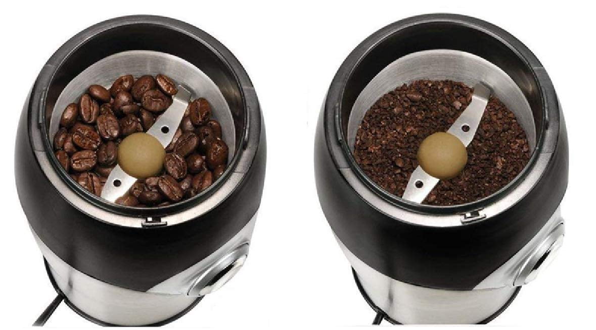 GoldTone Brand Coffee Grinder Powerful 200 Watt w/ 1 oz Coffee Scoop and Micro Cleaning Brush - Portable Automatic Electric Coffee Herb Nut Spice Grinder