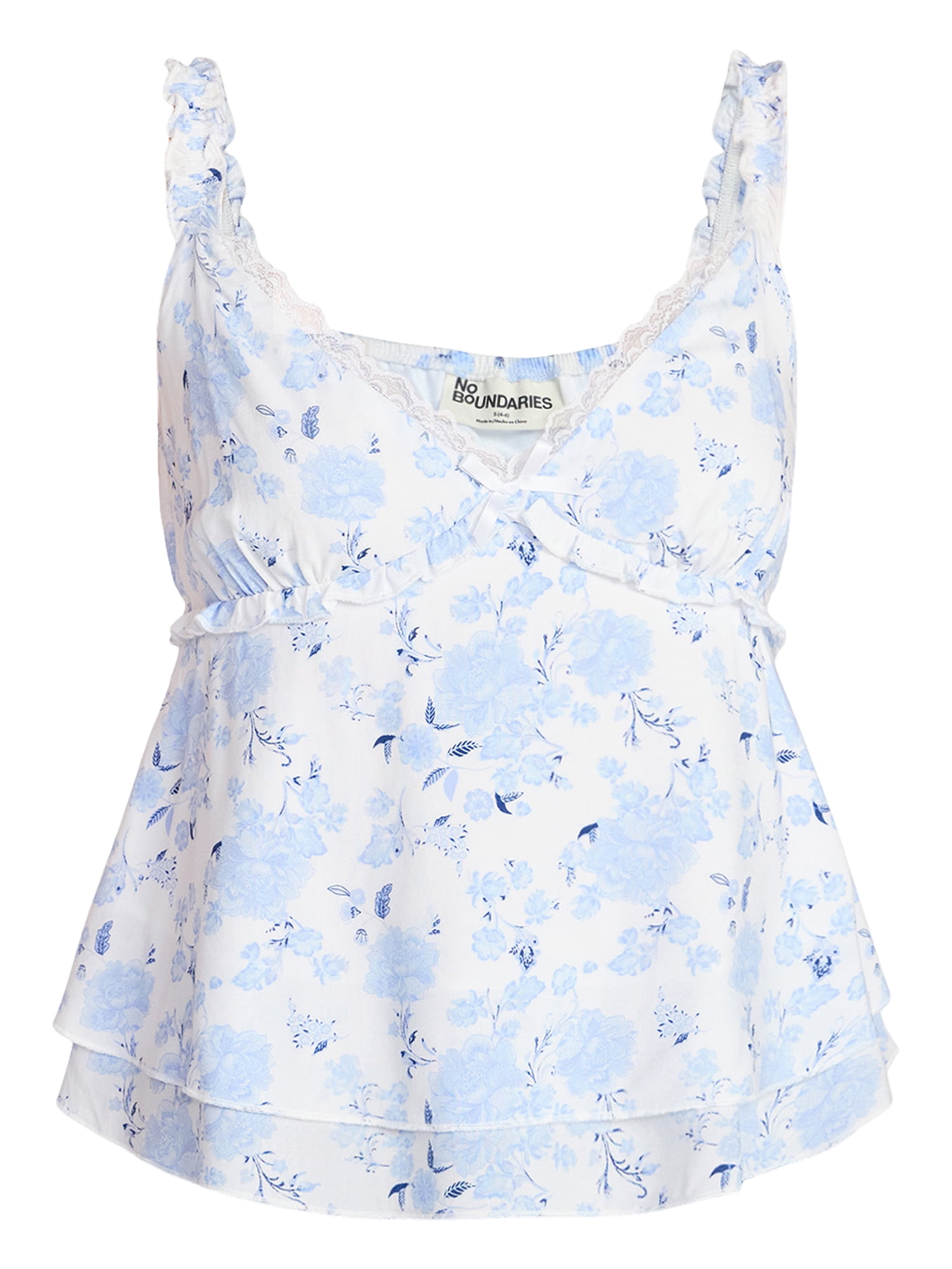 No Boundaries Floral Print Ruffle Cami, Women’s XXS-XXL