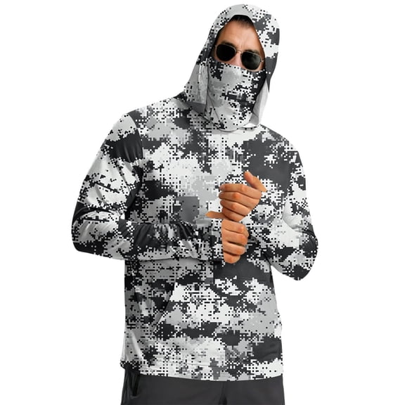 Zpzdpjkx Mens Hoodies Sun Protection Camo Thumb Hole Cuffs Hoodie Pocket Quickly Dry Outdoor UPF 50 Long Sleeve Athletic Top for Mens