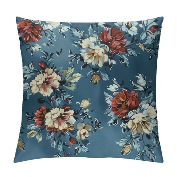 PRATYUS Navy Blue Throw Pillow Covers Floral Chinoiserie Pillow Cover Spring Summer Blue White Floral Decorative Outdoor Pillowcase Cushion Cover for Sofa Couch Home Bedroom 12x12in