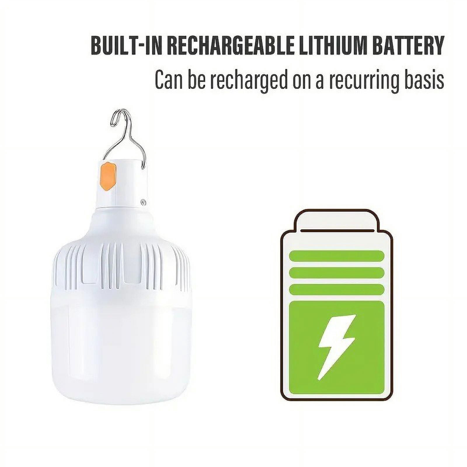 Rechargeable LED Bulb | Energy-Saving Portable Emergency Light | 180lm | 5V Input | 240° Beam | Night Market Stall Camping Power Outage | Weatherproof | Includes Charging Cable