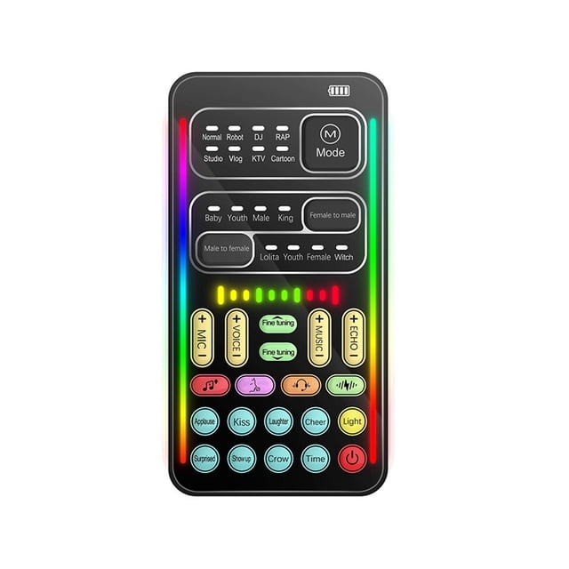 Voice Changer Portable Voice Changer Device with 8 Sound Effects Colorful Light Mini Live Broadcast Handheld Microphone Sound Effects Machine for Phone Laptops Computer Games Sound Card
