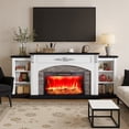 thumbnail image 6 of BOSHIRO 80" Electric Fireplace with Mantel, White TV Stand for TVs Up to 90 Inch, Entertainment Center with Storage, Stacked Stone Surround, 30" Fireplace Insert with Remote Control, White Black, 6 of 7
