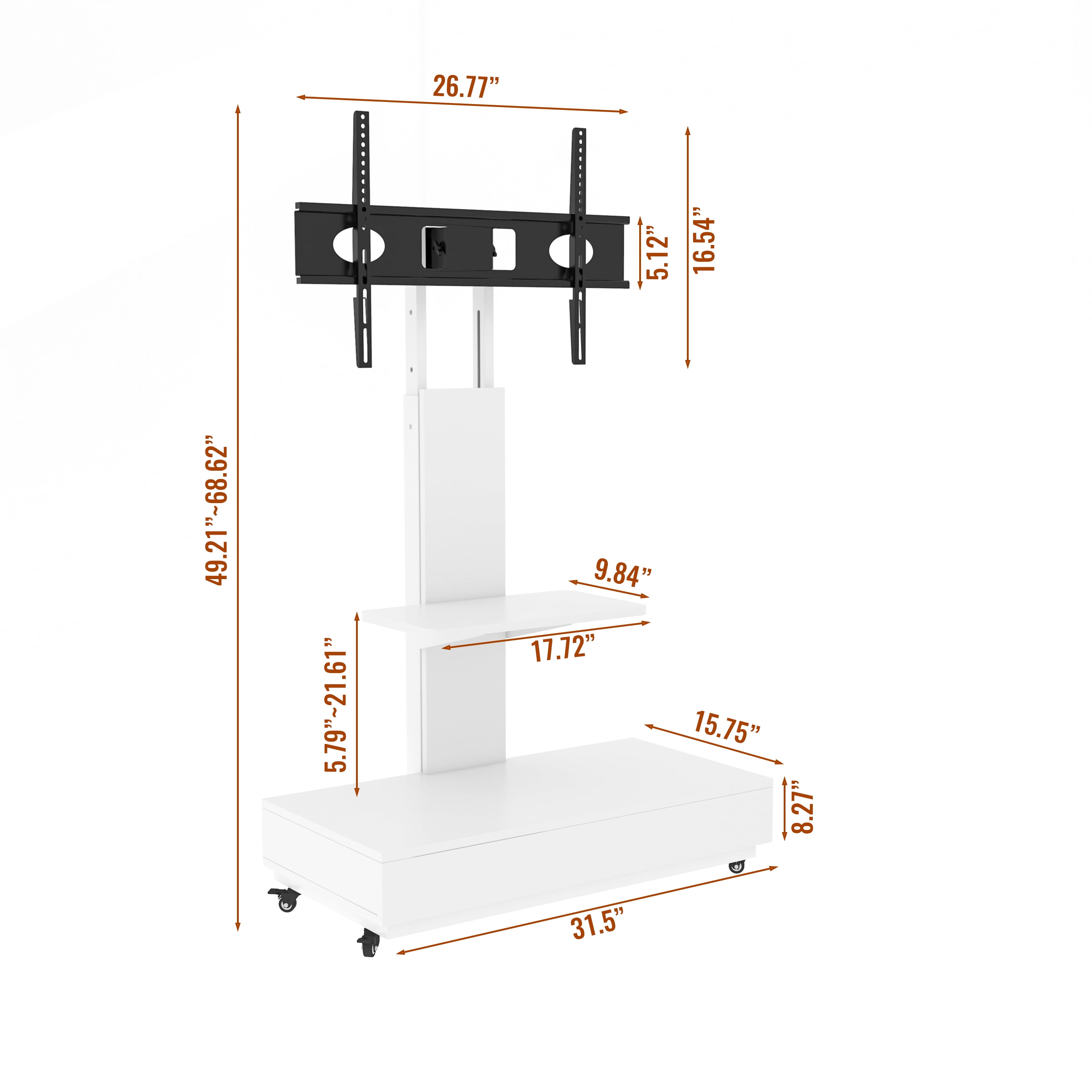 Homy Casa Mobile TV Stand for 32-75 Inch TVs with Wheels, Swivel Adjustable Height Storage Shelf and Drawer