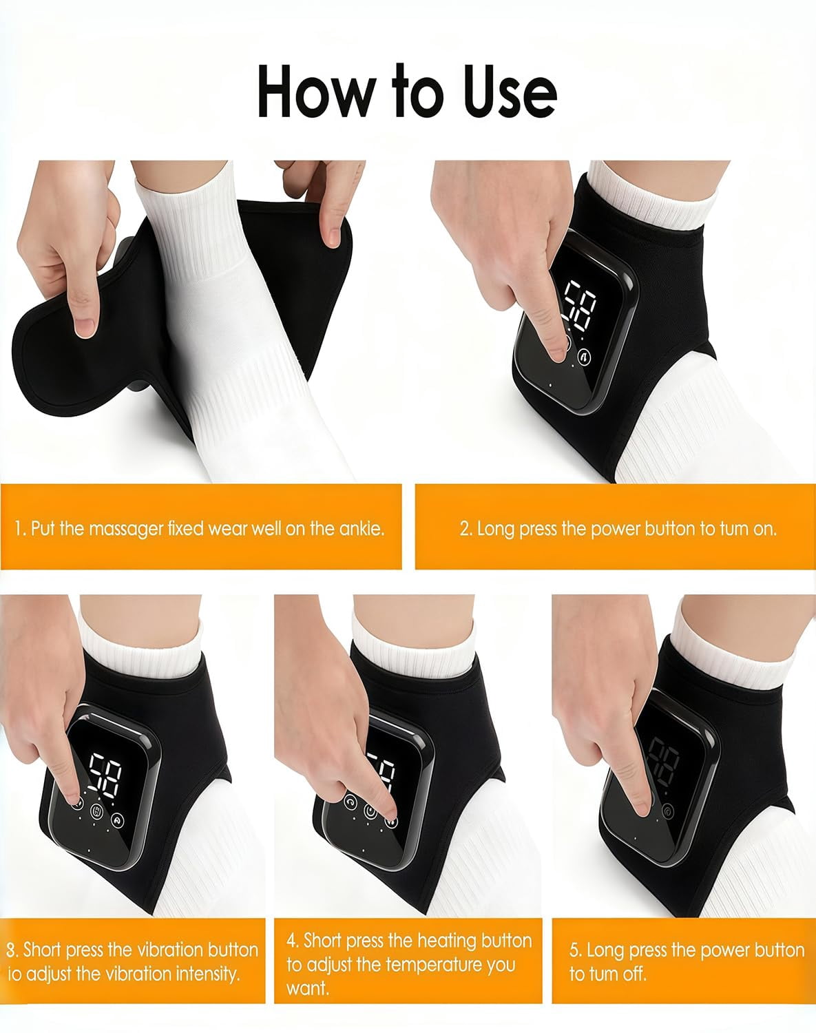 Trymassagerpro for Feet, Foot Massager with 3 Heat & 3 Vibration Modes, Triple Method Ankle Wrap for Muscle Tension Relief, Portable Rechargeable Device for Home Office Travel (Black*2)