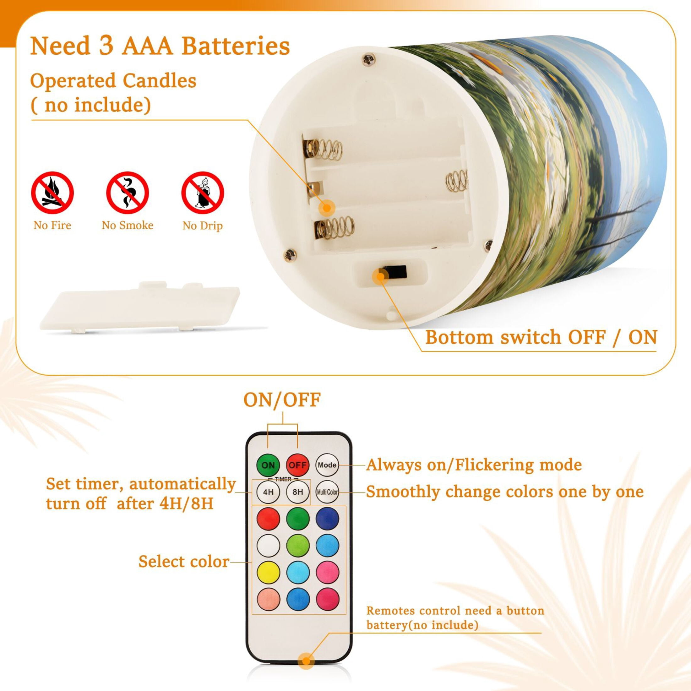 Spring Daisies Flickering Flameless Candles Battery Operated with Remote Timer LED Pillar Candles Set of 2